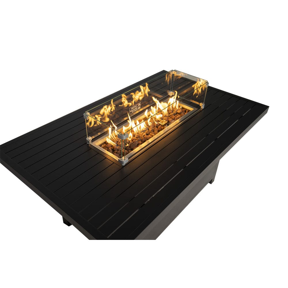 Berlin Large 9 seater Outdoor Fabric and Aluminium Corner Casual Dining Set with Firepit Table