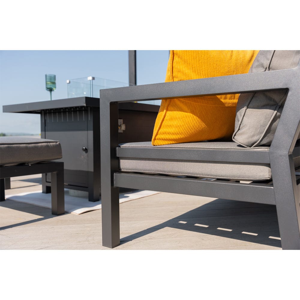 Berlin Large 9 seater Outdoor Fabric and Aluminium Corner Casual Dining Set with Firepit Table