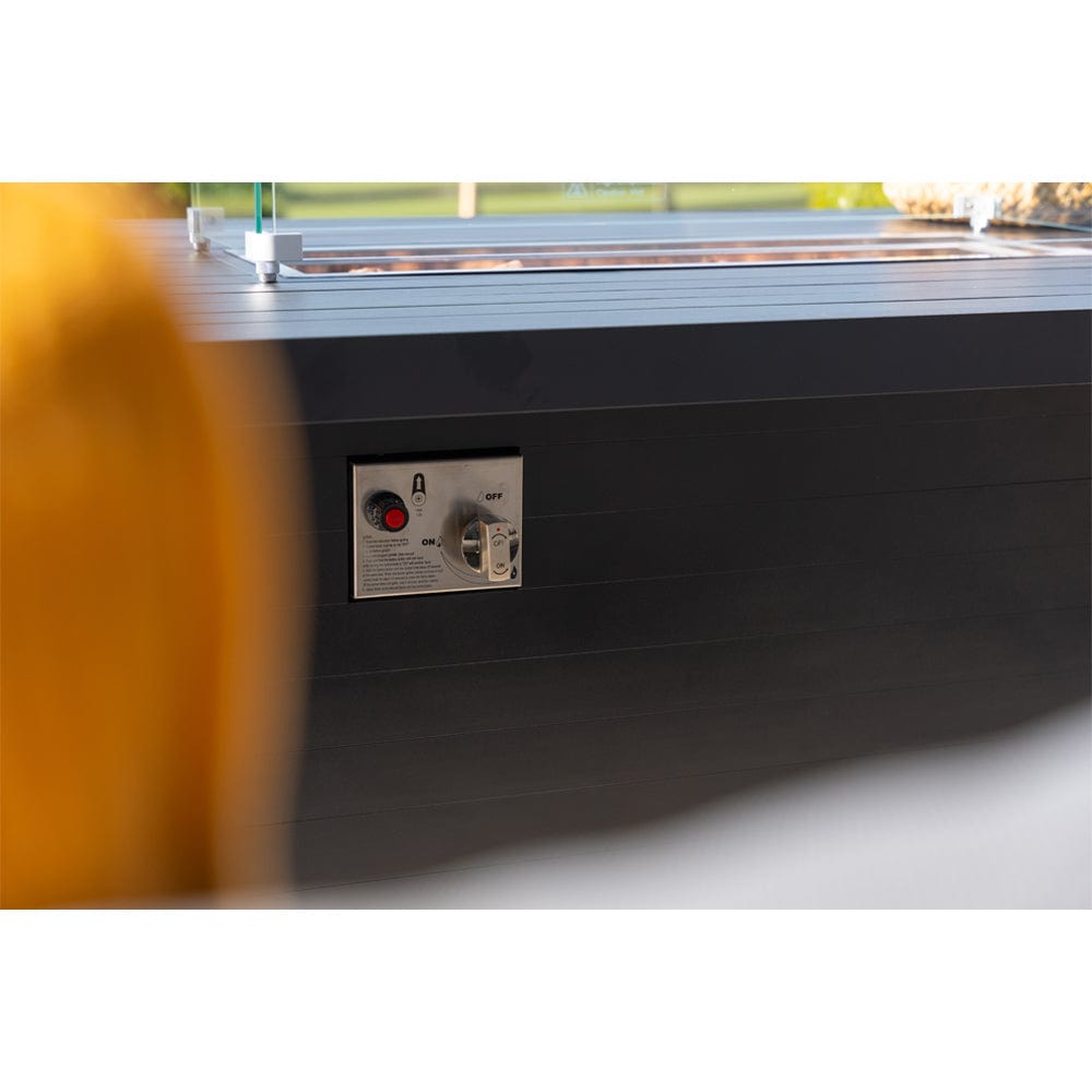 Berlin Large 9 seater Outdoor Fabric and Aluminium Corner Casual Dining Set with Firepit Table