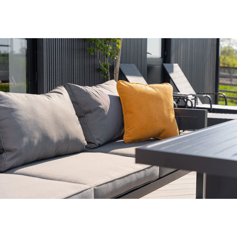 Berlin Large 9 seater Outdoor Fabric and Aluminium Corner Casual Dining Set with Firepit Table