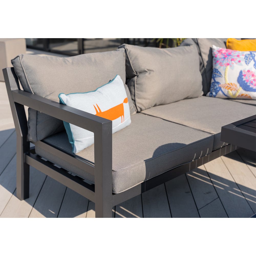 Berlin Large 9 seater Outdoor Fabric and Aluminium Corner Casual Dining Set with Firepit Table