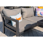 Berlin Large 9 seater Outdoor Fabric and Aluminium Corner Casual Dining Set with Firepit Table
