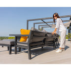 Berlin Large 9 seater Outdoor Fabric and Aluminium Corner Casual Dining Set with Firepit Table