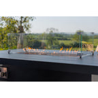 Berlin Large 9 seater Outdoor Fabric and Aluminium Corner Casual Dining Set with Firepit Table