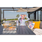 Berlin Large 9 seater Outdoor Fabric and Aluminium Corner Casual Dining Set with Firepit Table