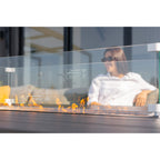 Berlin Large 9 seater Outdoor Fabric and Aluminium Corner Casual Dining Set with Firepit Table