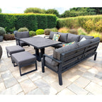 Berlin Outdoor Garden Aluminium 9 Seater Corner Sofa Rising Table Set with Armchair and Stool