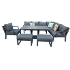 Berlin Outdoor Garden Aluminium 9 Seater Corner Sofa Rising Table Set with Armchair and Stool