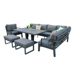 Berlin Outdoor Garden Aluminium 9 Seater Corner Sofa Rising Table Set with Armchair and Stool