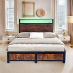 Belluno Industrial Style Industrial Metal Bed Frame with 4 Drawers and LED Light Head Board and Charging Ports