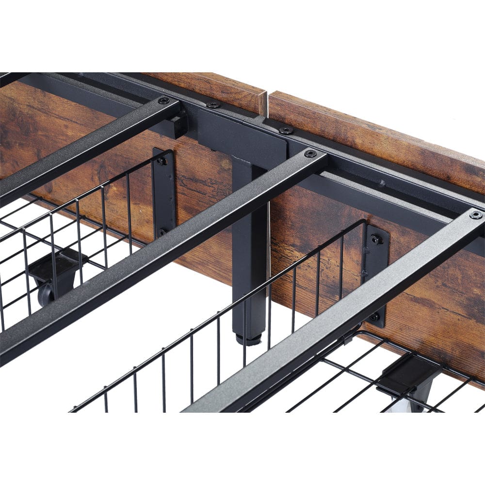 Belluno Industrial Style Industrial Metal Bed Frame with 4 Drawers and LED Light Head Board and Charging Ports