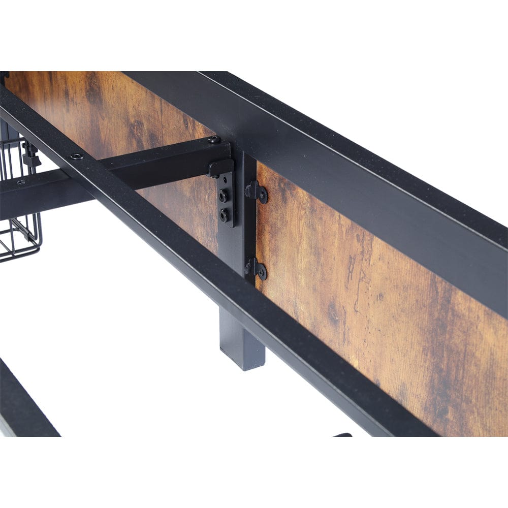 Belluno Industrial Style Industrial Metal Bed Frame with 4 Drawers and LED Light Head Board and Charging Ports