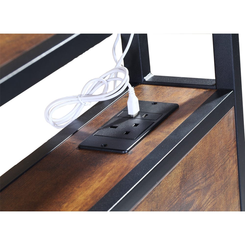 Belluno Industrial Style Industrial Metal Bed Frame with 4 Drawers and LED Light Head Board and Charging Ports