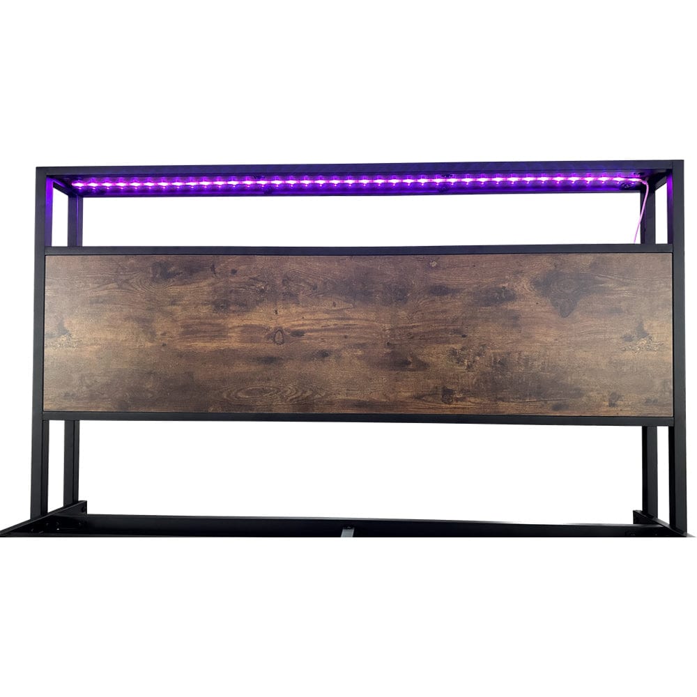 Belluno Industrial Style Industrial Metal Bed Frame with 4 Drawers and LED Light Head Board and Charging Ports