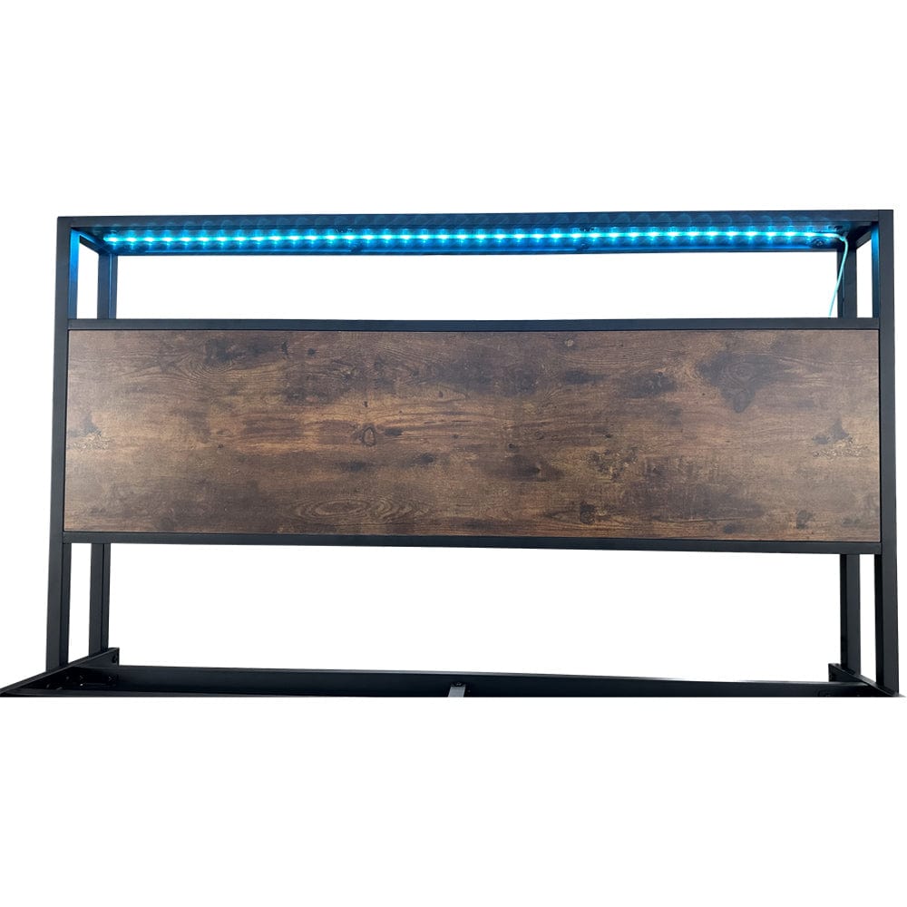 Belluno Industrial Style Industrial Metal Bed Frame with 4 Drawers and LED Light Head Board and Charging Ports