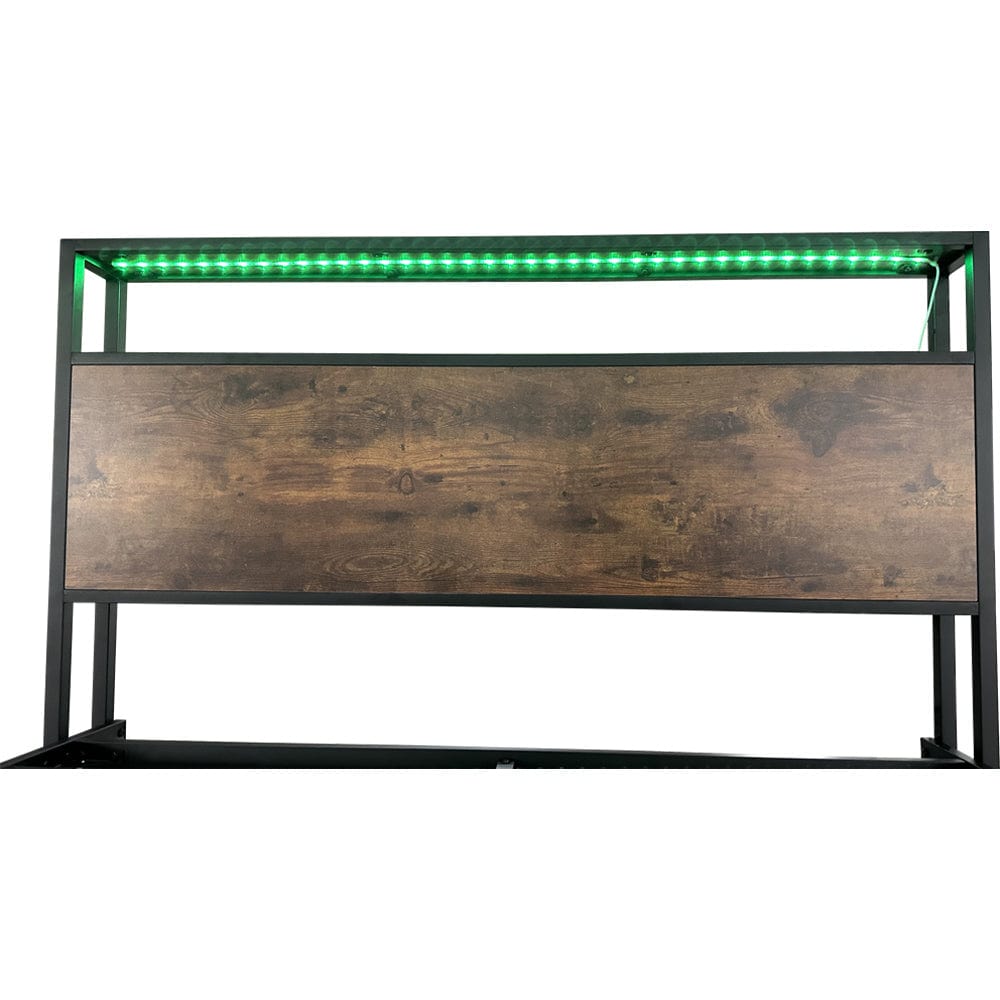 Belluno Industrial Style Industrial Metal Bed Frame with 4 Drawers and LED Light Head Board and Charging Ports