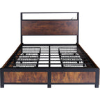 Belluno Industrial Style Industrial Metal Bed Frame with 4 Drawers and LED Light Head Board and Charging Ports
