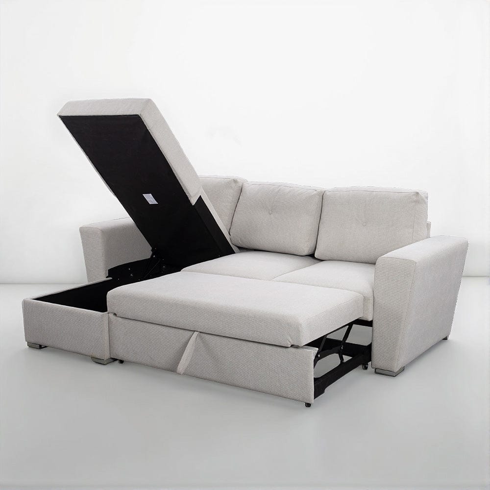 Linen 3 Seater Corner Sofa Bed Reversible Ottoman Chaise Sofa With Cupholder and Wireless Charger