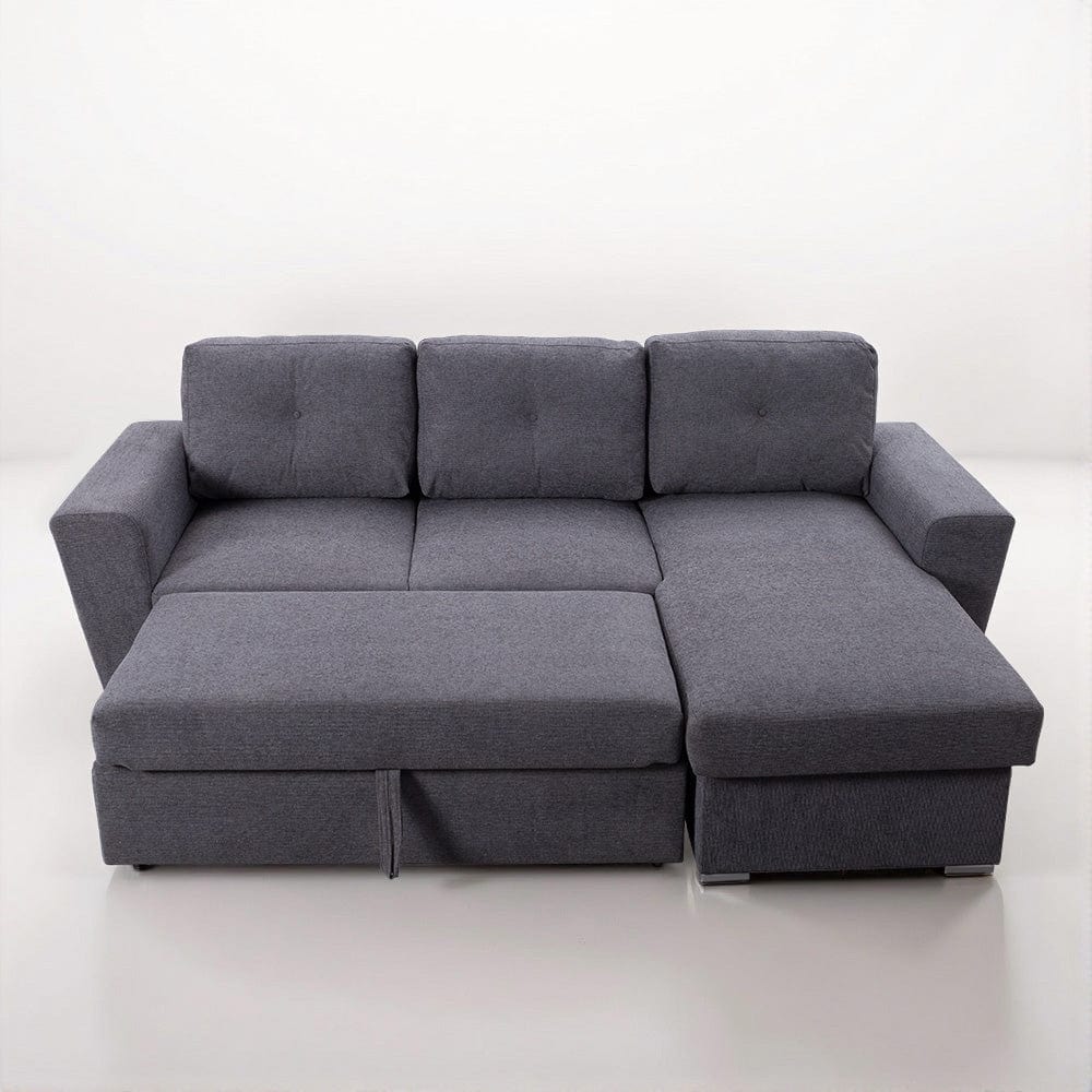 Linen 3 Seater Corner Sofa Bed Reversible Ottoman Chaise Sofa With Cupholder and Wireless Charger