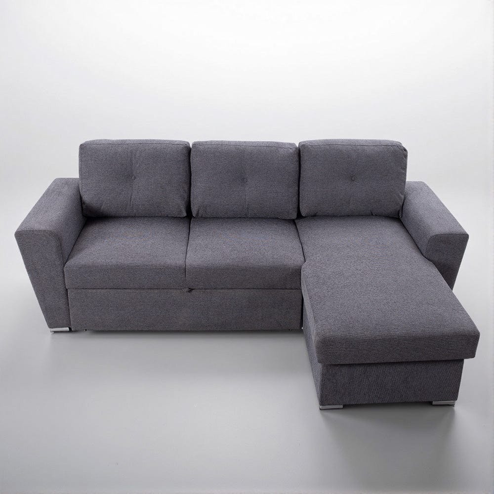 Linen 3 Seater Corner Sofa Bed Reversible Ottoman Chaise Sofa With Cupholder and Wireless Charger