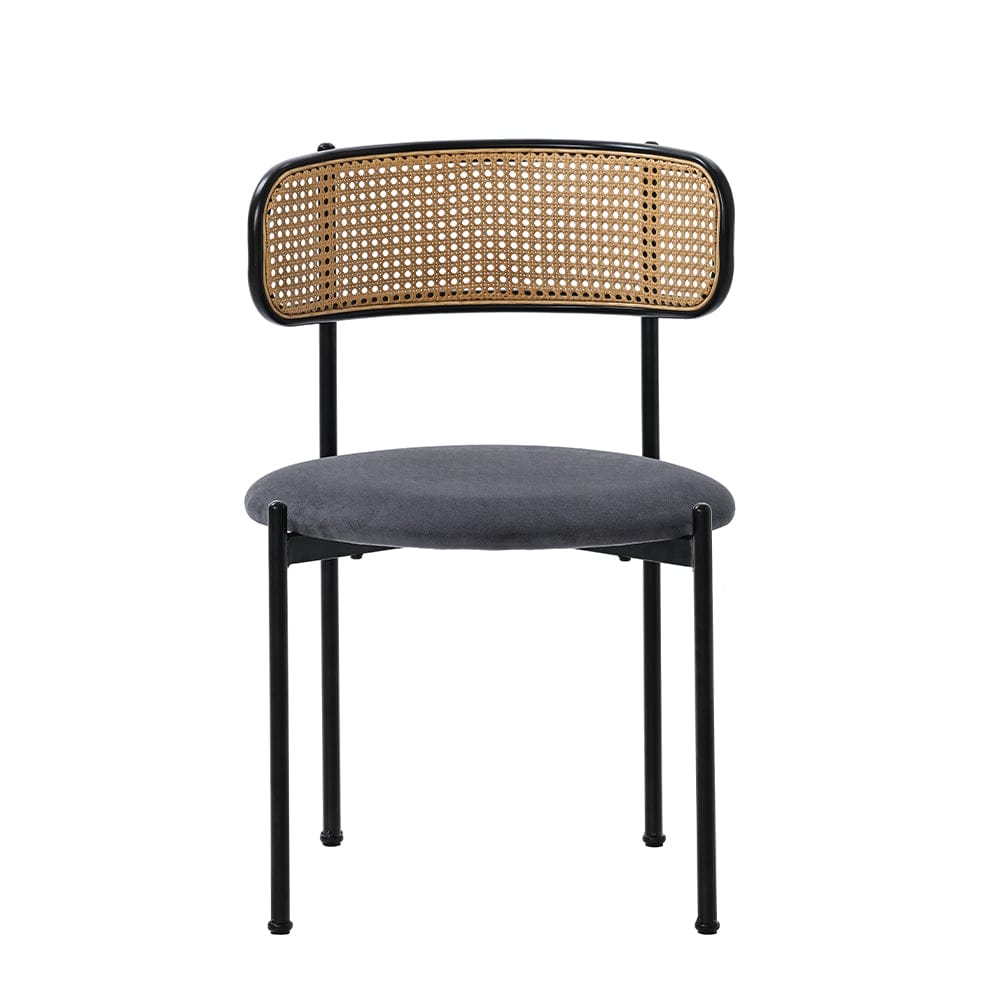 Set Of 2 Boho Velvet Dining Chair With Curved Rattan Backrest