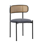 Set Of 2 Boho Velvet Dining Chair With Curved Rattan Backrest