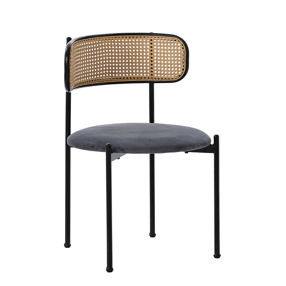 Set Of 2 Boho Velvet Dining Chair With Curved Rattan Backrest