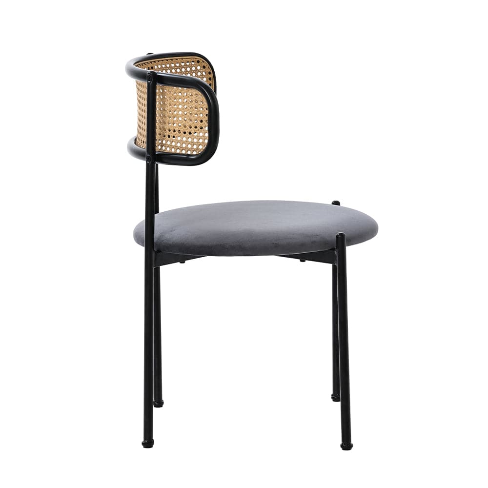 Set Of 2 Boho Velvet Dining Chair With Curved Rattan Backrest