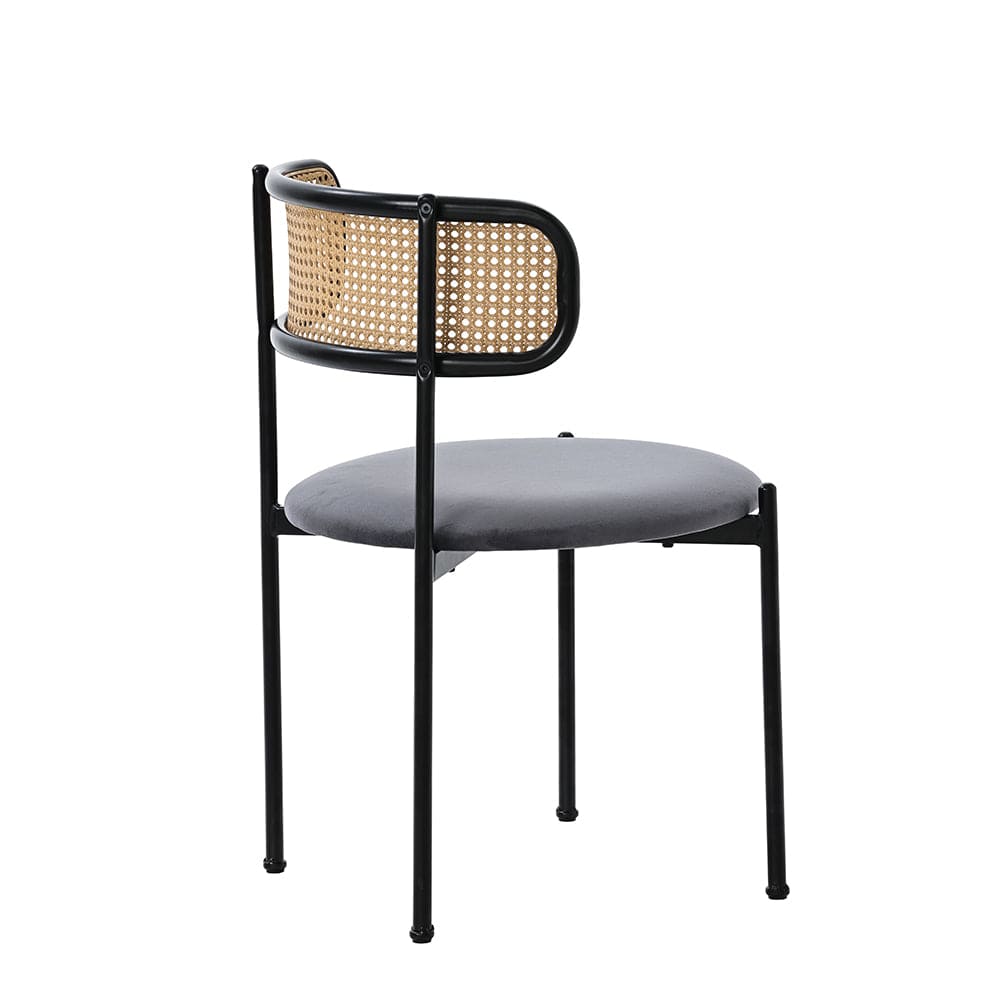 Set Of 2 Boho Velvet Dining Chair With Curved Rattan Backrest