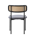 Set Of 2 Boho Velvet Dining Chair With Curved Rattan Backrest