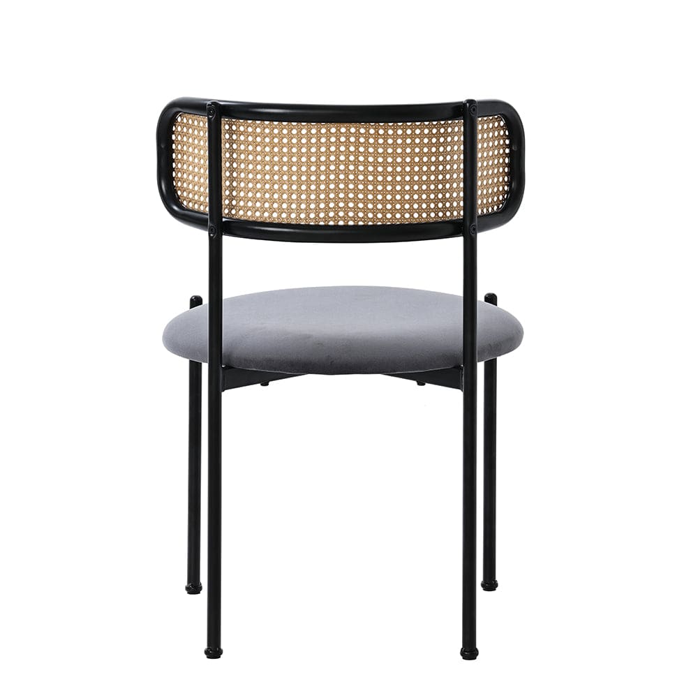 Set Of 2 Boho Velvet Dining Chair With Curved Rattan Backrest