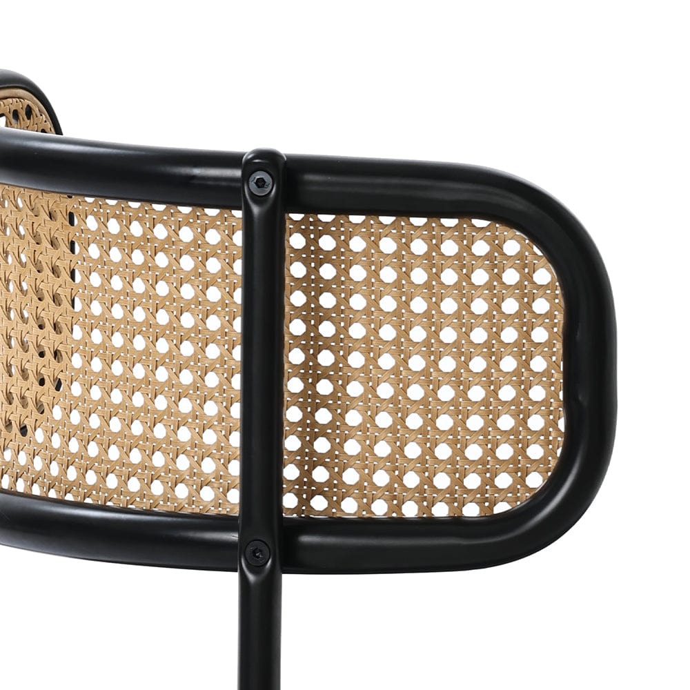 Set Of 2 Boho Velvet Dining Chair With Curved Rattan Backrest