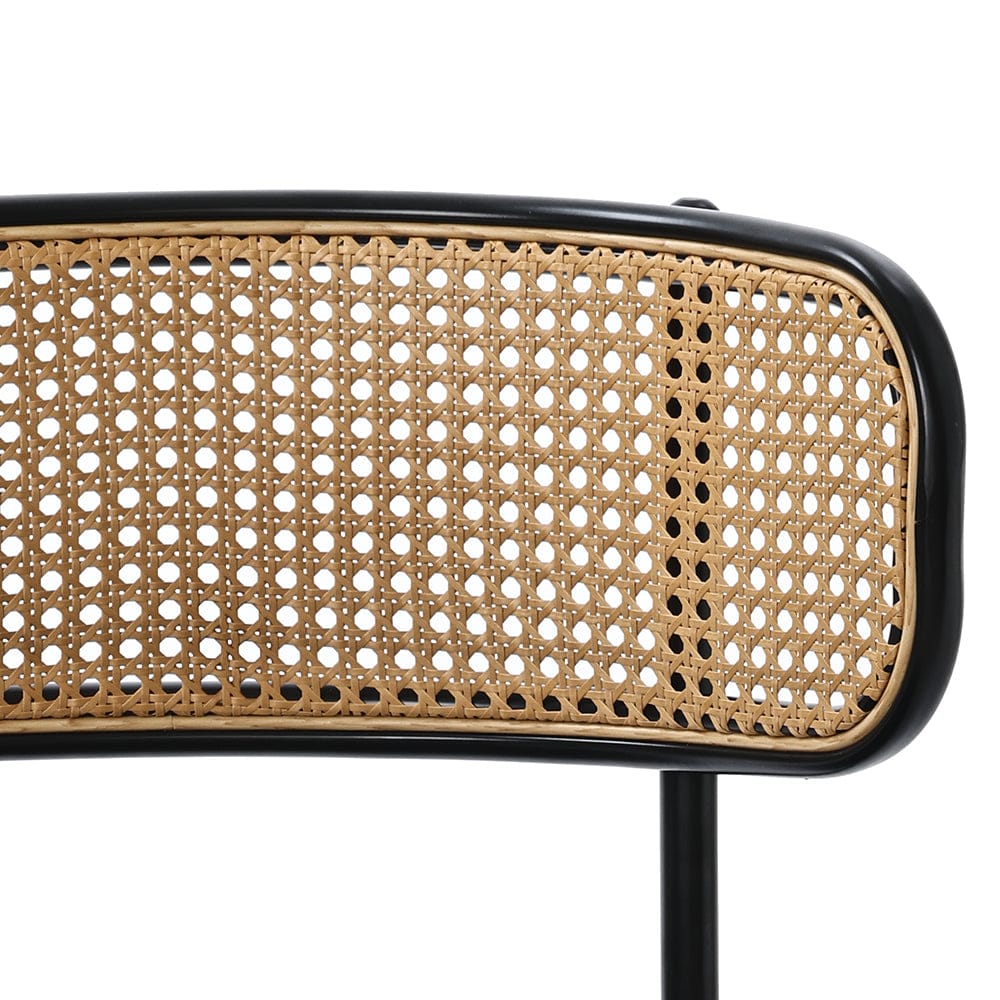 Set Of 2 Boho Velvet Dining Chair With Curved Rattan Backrest