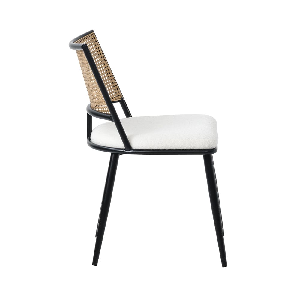 Set of 2 Boho Boucle Rattan Dining Chairs