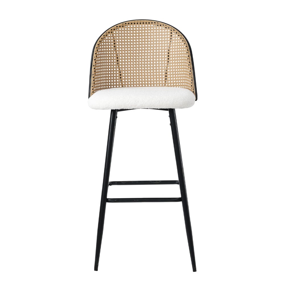 Set Of 2 Boho PE Rattan Bar Stool Bar Chairs With PU Or Boucle Upholstery