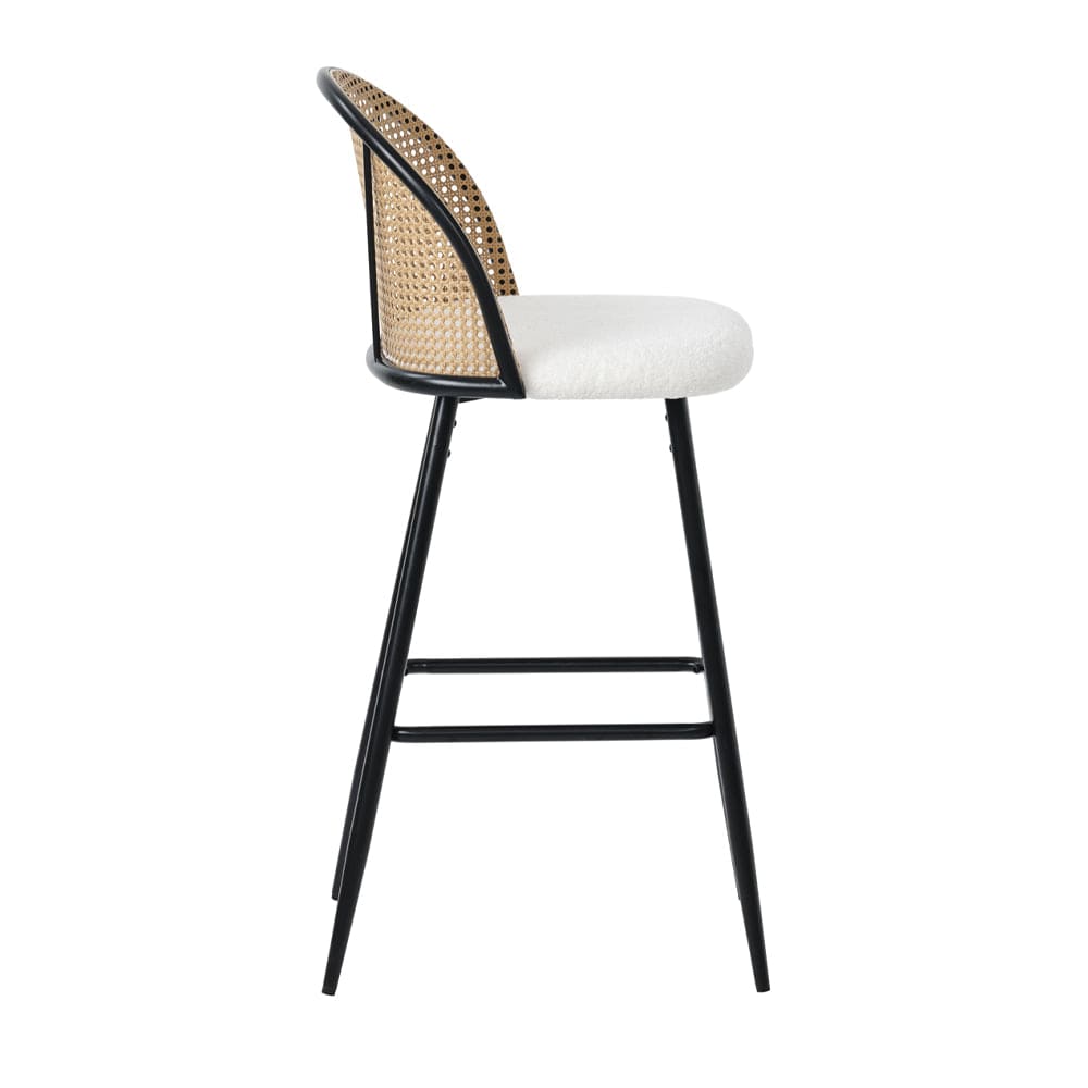 Set Of 2 Boho PE Rattan Bar Stool Bar Chairs With PU Or Boucle Upholstery