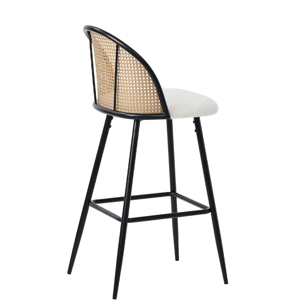 Set Of 2 Boho Boucle Rattan Bar Stool Bar Chairs