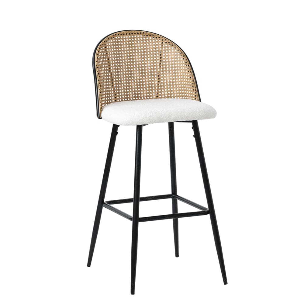 Set Of 2 Boho Boucle Rattan Bar Stool Bar Chairs