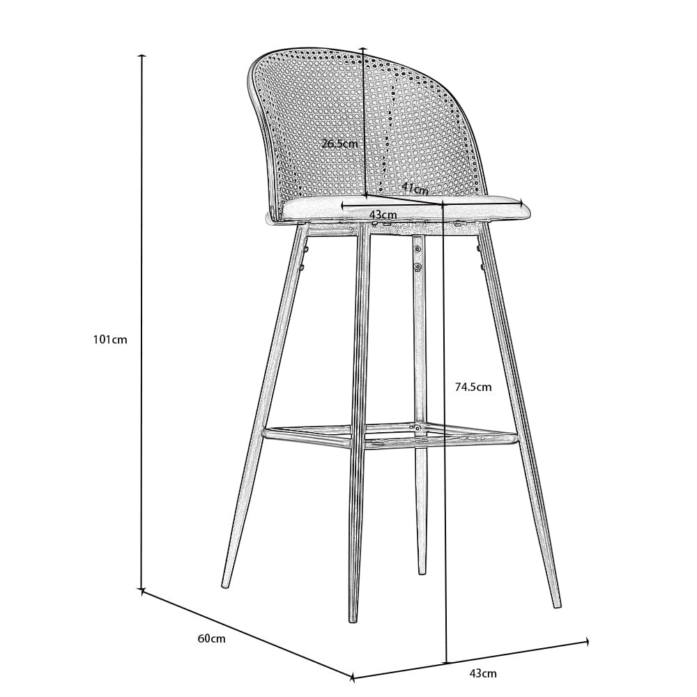 Set Of 2 Boho Boucle Rattan Bar Stool Bar Chairs