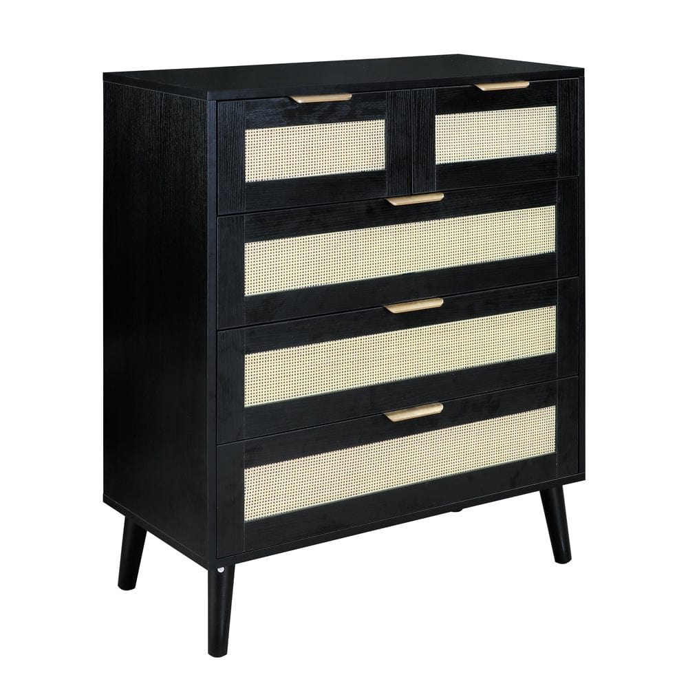 Boho 3+2 Drawers Chest Rattan Decorated Storage Cabinet