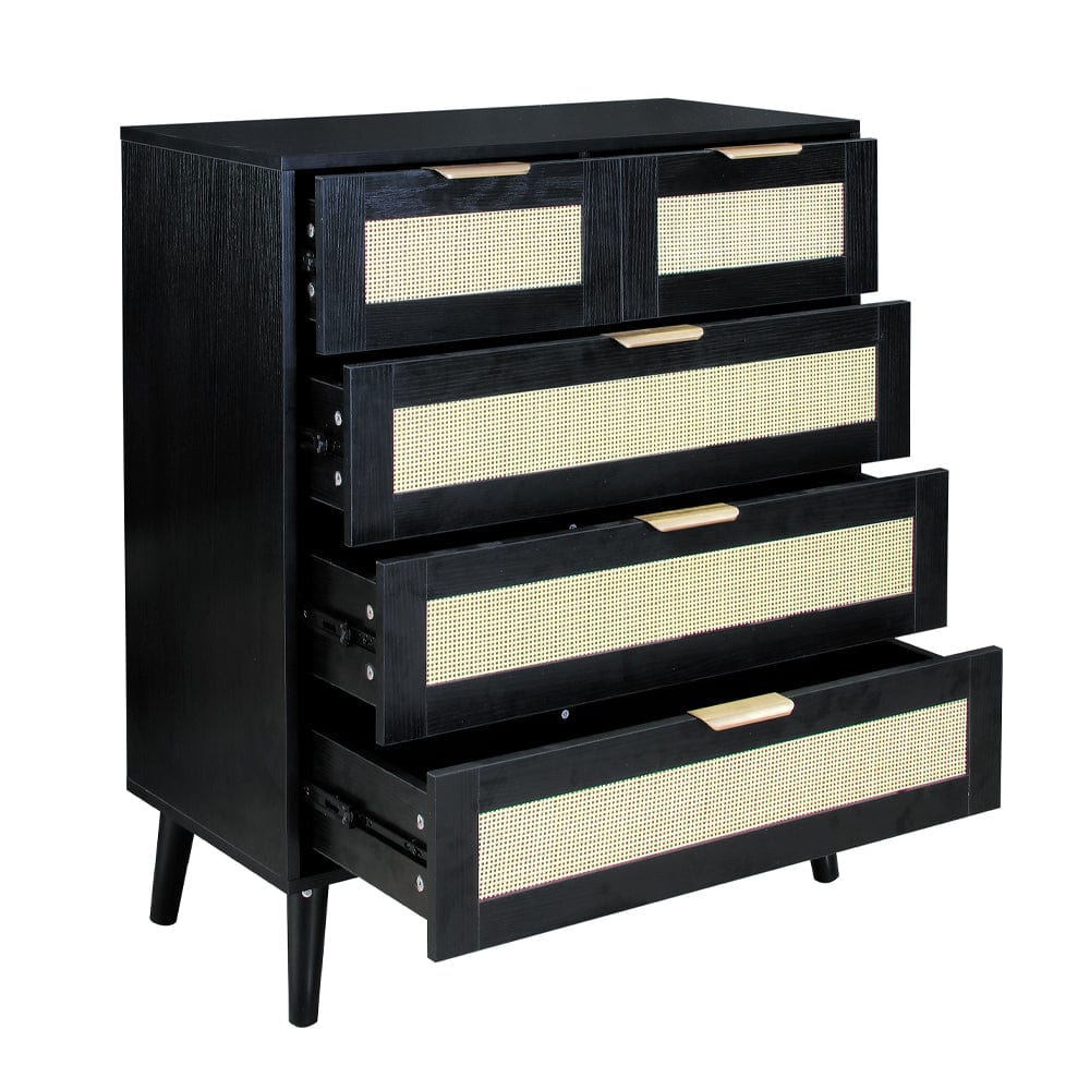 Boho 3+2 Drawers Chest Rattan Decorated Storage Cabinet