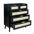 Boho 3+2 Drawers Chest Rattan Decorated Storage Cabinet