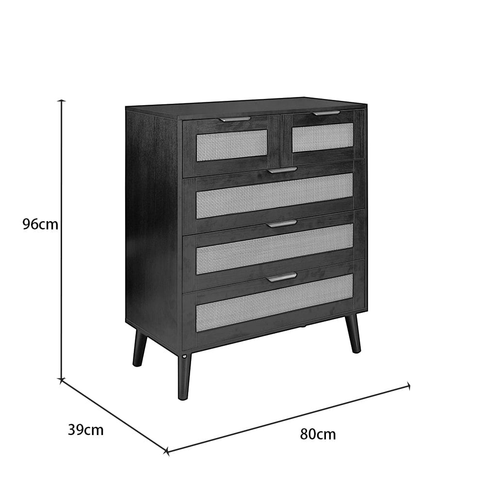 Boho 3+2 Drawers Chest Rattan Decorated Storage Cabinet