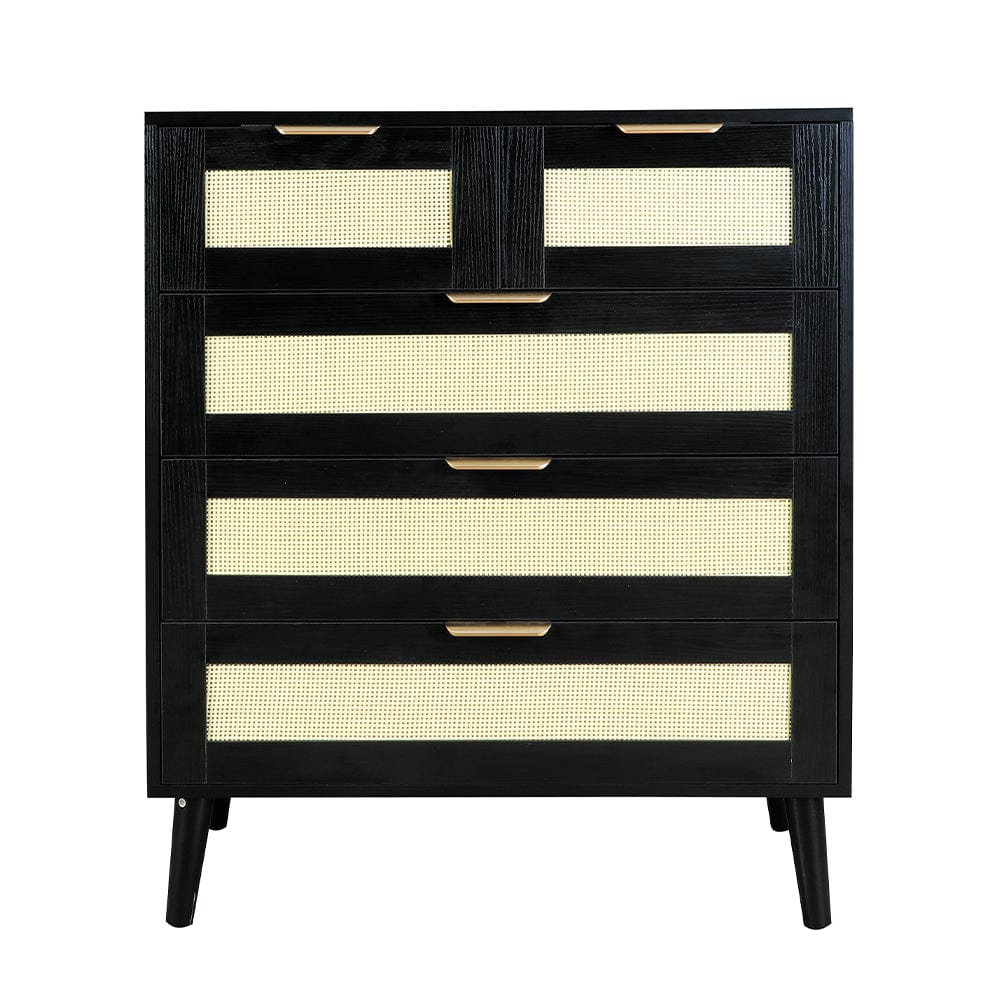 Boho 3+2 Drawers Chest Rattan Decorated Storage Cabinet