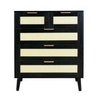 Boho 3+2 Drawers Chest Rattan Decorated Storage Cabinet