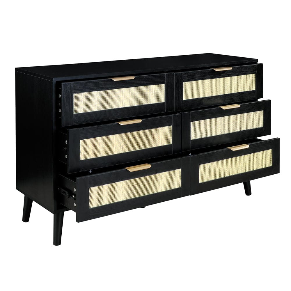 Boho 6 Drawers Chest Rattan Decorated Storage TV Cabinet