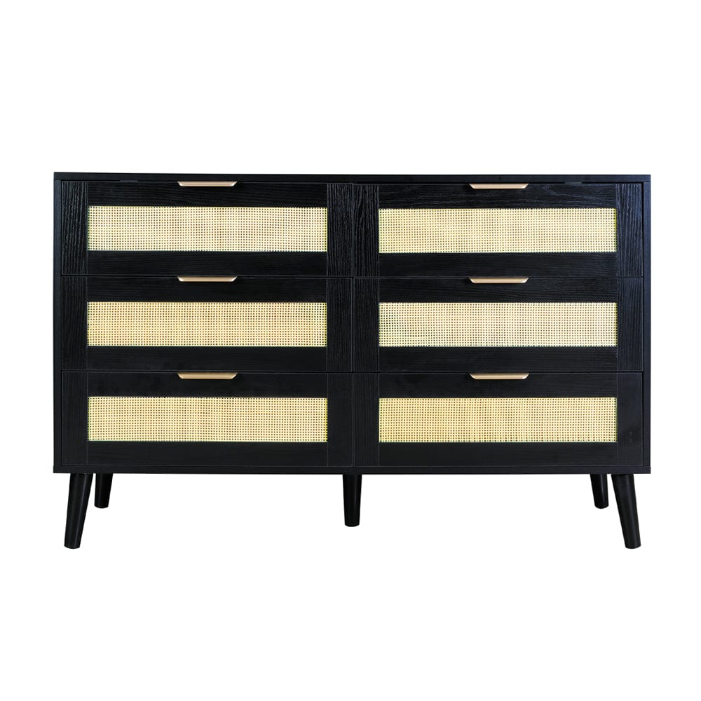 Boho 6 Drawers Chest Rattan Decorated Storage TV Cabinet