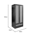 Boho 2 Door 1 Drawer Rattan Decorated Wardrobe