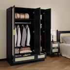 Boho 4 Piece Rattan Bedroom Set With Wardrobe And Cabinet