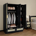 Boho 2 Piece Rattan Decorated Wardrobe Set